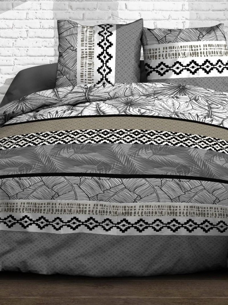Housse de couette  Feuillage gris + taie(s) 100% coton 57 fils Gris - Kiabi