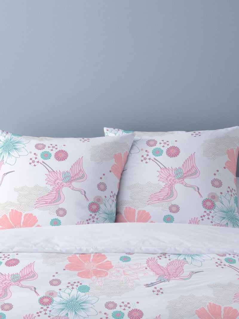 Housse de couette Flanelle 200x200 GRUE + 2 taies Rose - Kiabi