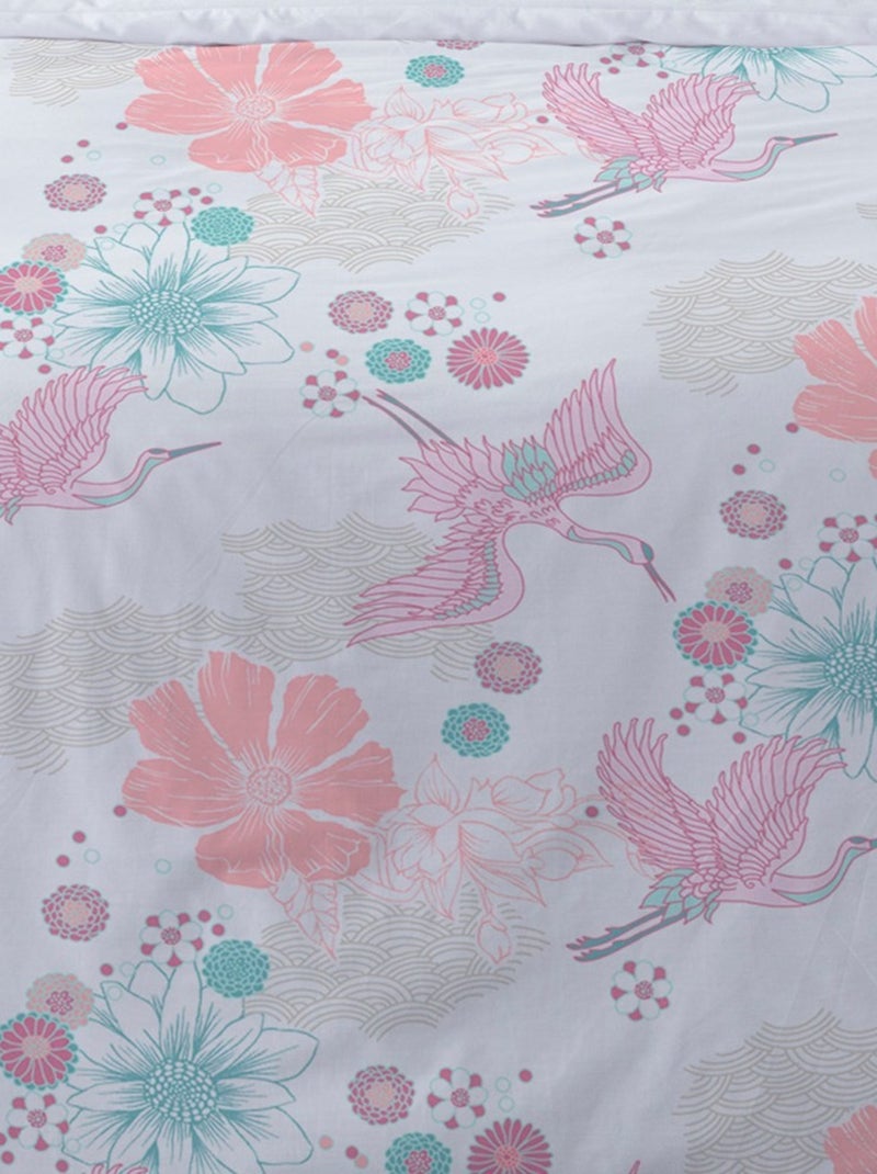 Housse de couette Flanelle 200x200 GRUE + 2 taies Rose - Kiabi