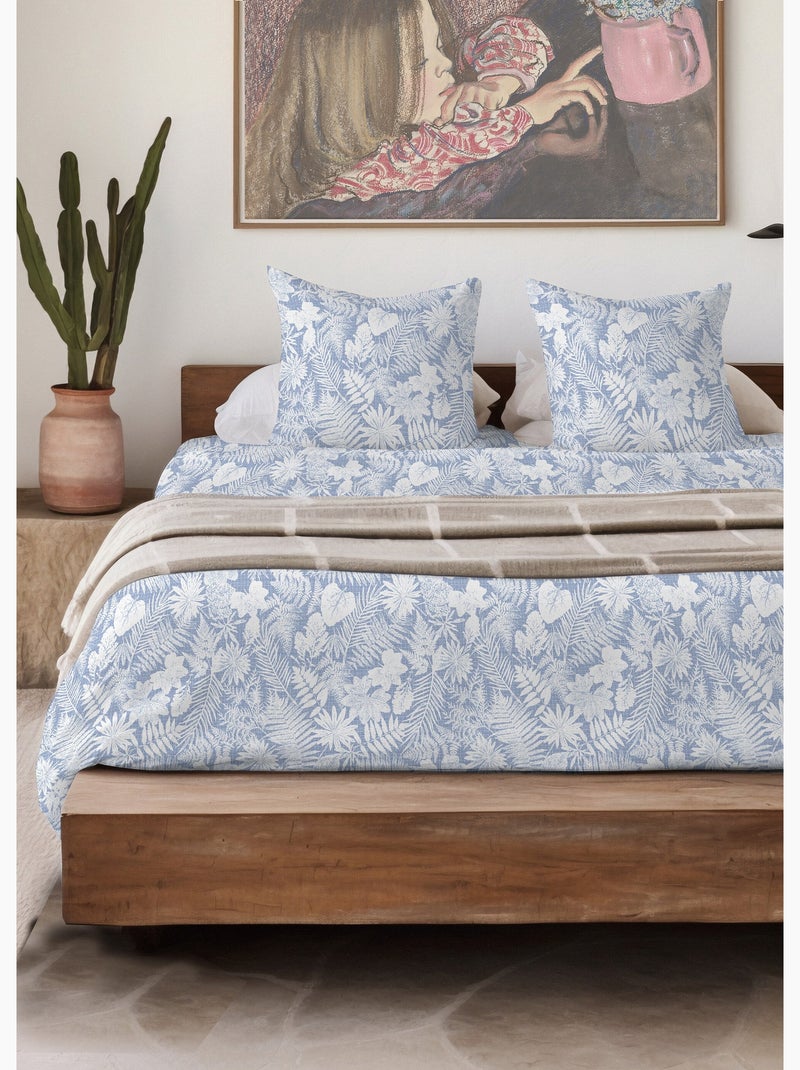 Housse de couette flanelle coton imprimé végétal - Afibel Bleu - Kiabi