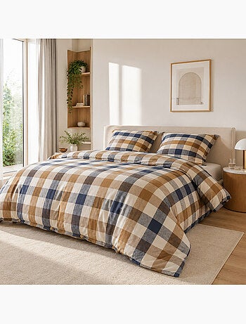 Housse de couette flanelle de coton basile – carreaux