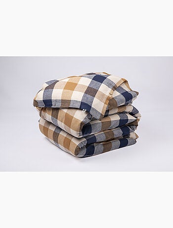 Housse de couette flanelle de coton basile – carreaux