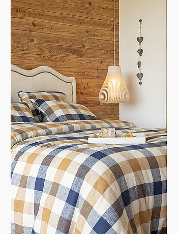 Housse de couette flanelle de coton basile – carreaux