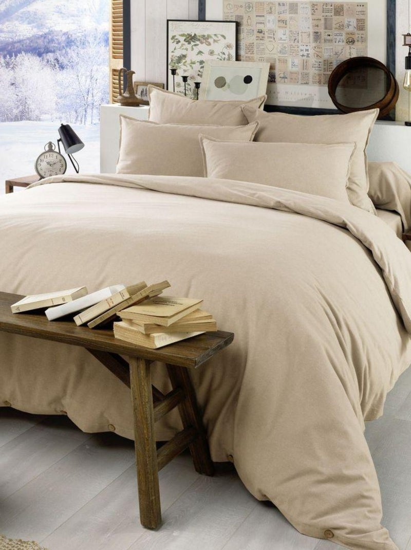 Housse de couette Flanelle de Coton Beige sable - Kiabi