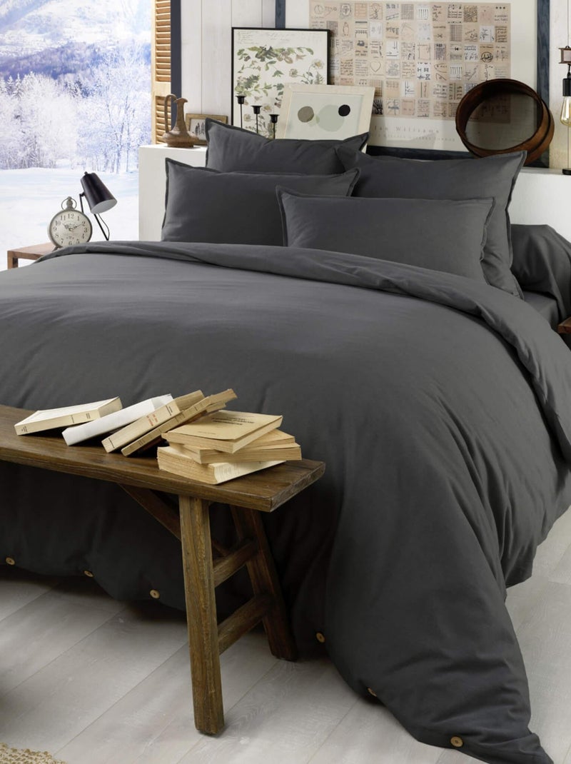 Housse de couette flanelle gris anthracite - Kiabi