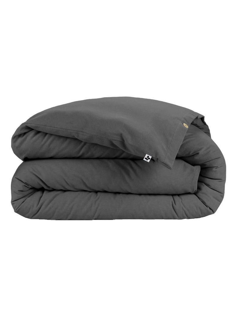 Housse de couette flanelle gris anthracite - Kiabi