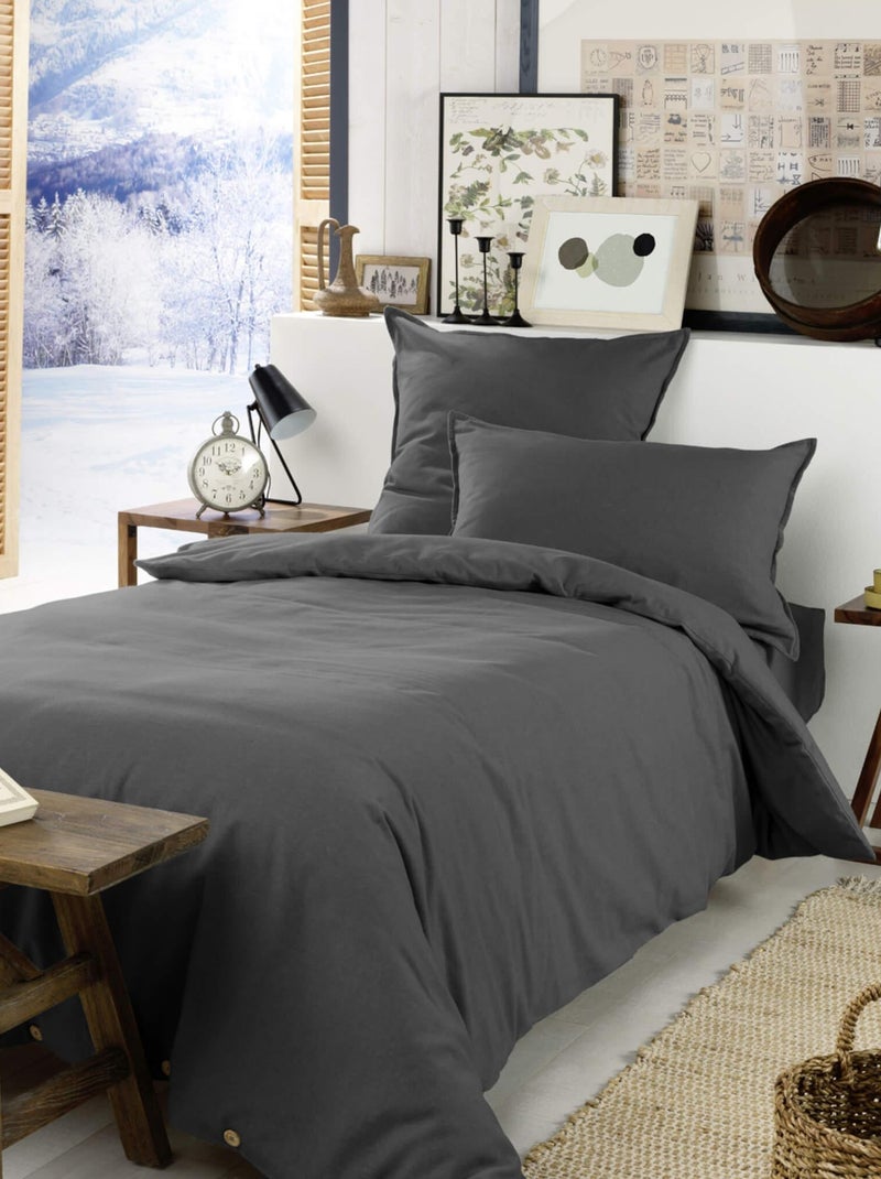 Housse de couette flanelle gris anthracite - Kiabi
