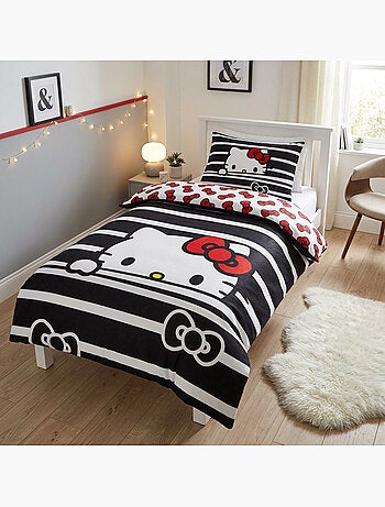 Housse de couette flanelle hello kitty licence officielle sanrio 140x200cm + taie 65x65cm