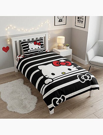 Housse de couette flanelle hello kitty licence officielle sanrio 140x200cm + taie 65x65cm
