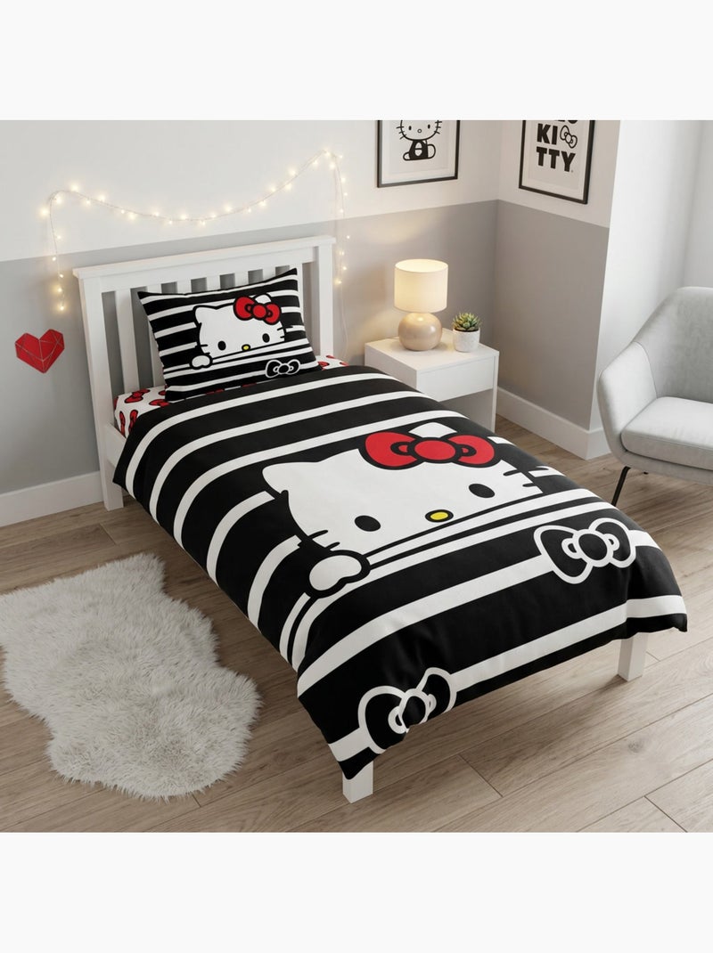Housse de couette flanelle hello kitty licence officielle sanrio 140x200cm + taie 65x65cm Noir Bordeaux Noir - Kiabi