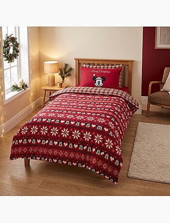 Housse de couette flanelle mickey noel licence officielle disney 140x200cm + taie 65x65cm