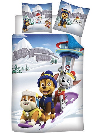 Housse de couette flanelle pat patrouille licence officielle nickelodeon 140x200cm + taie 65x65cm