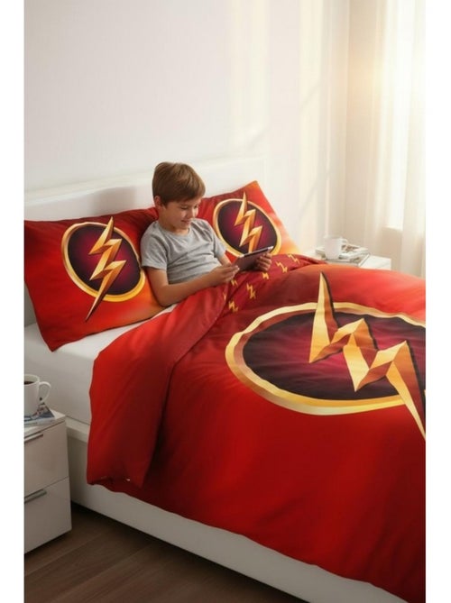 Housse de Couette Flash DC Comics 140x200 cm + taie - Parure lit enfant - Kiabi