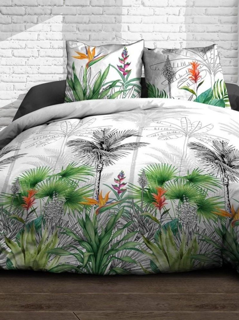 Housse de couette  Fleur de paradis + taie(s) 100% coton 57 fils Blanc - Kiabi