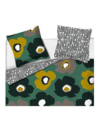 Housse de couette FLEURIE + 2 taies 100% coton