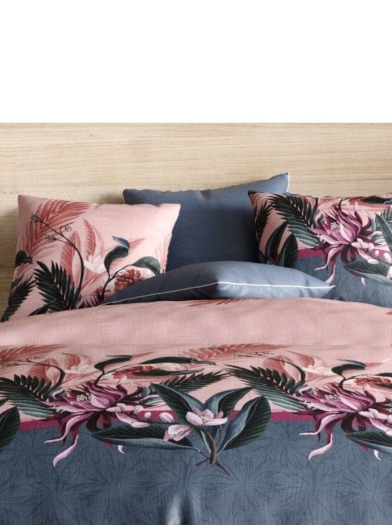 Housse de couette FLORA + 2 taies coton 57 fils Rose - Kiabi