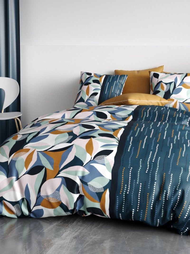 Housse de couette FLORIS + 2 taies coton 57 fils Bleu - Kiabi