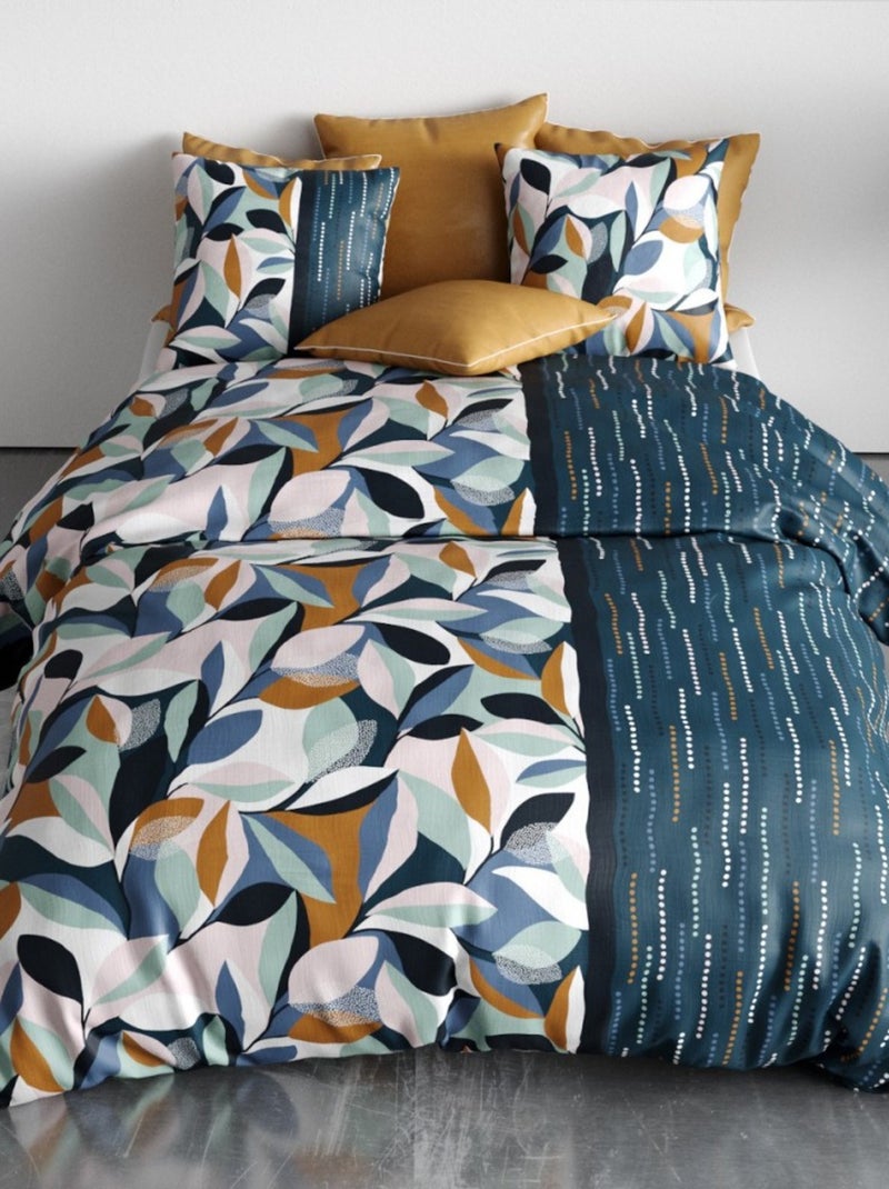 Housse de couette FLORIS + 2 taies coton 57 fils Bleu - Kiabi