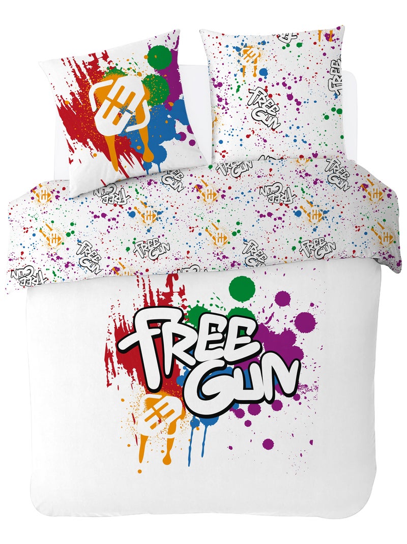 Housse de couette Freegun Paintcan 200x200 cm - 100% Coton Blanc - Kiabi