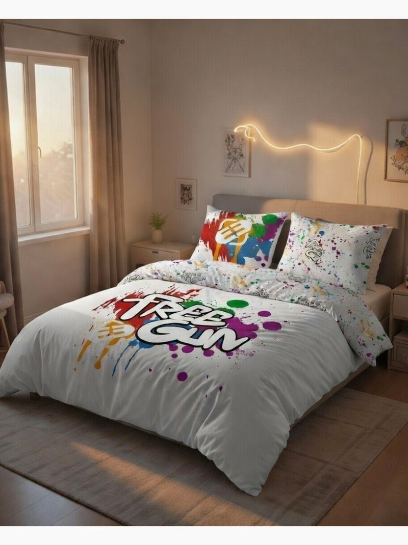 Housse de couette Freegun Paintcan 200x200 cm - 100% Coton Blanc - Kiabi
