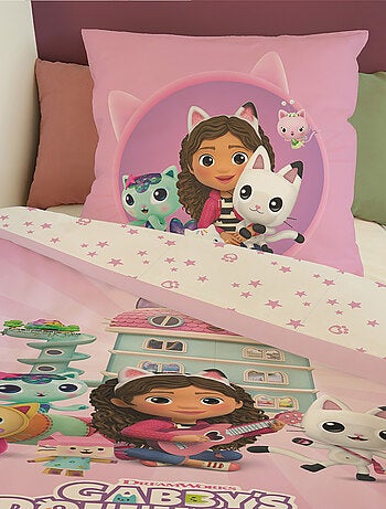 Housse de couette Gabby et la Maison Magique 140x200 cm - 100% Coton Popeline - Rose