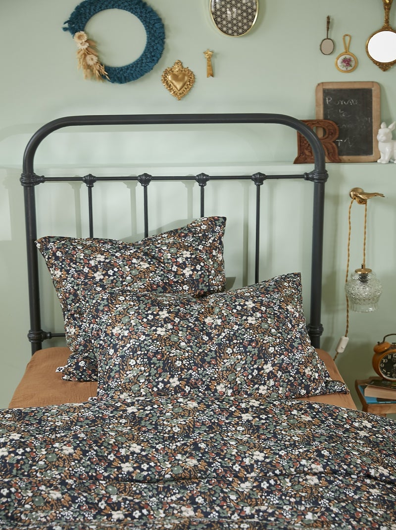 Housse de couette Gaze Coton Capucine Bleu nuit - Kiabi