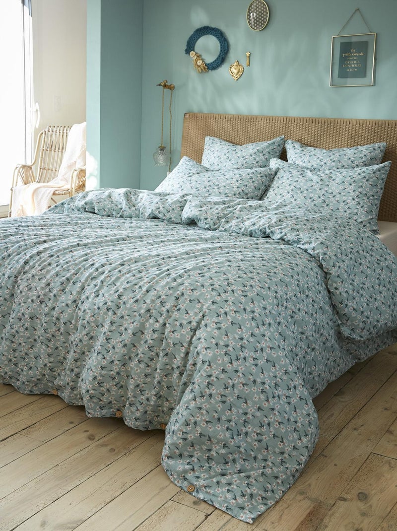 Housse de couette Gaze Coton Marguerite Bleu - Kiabi