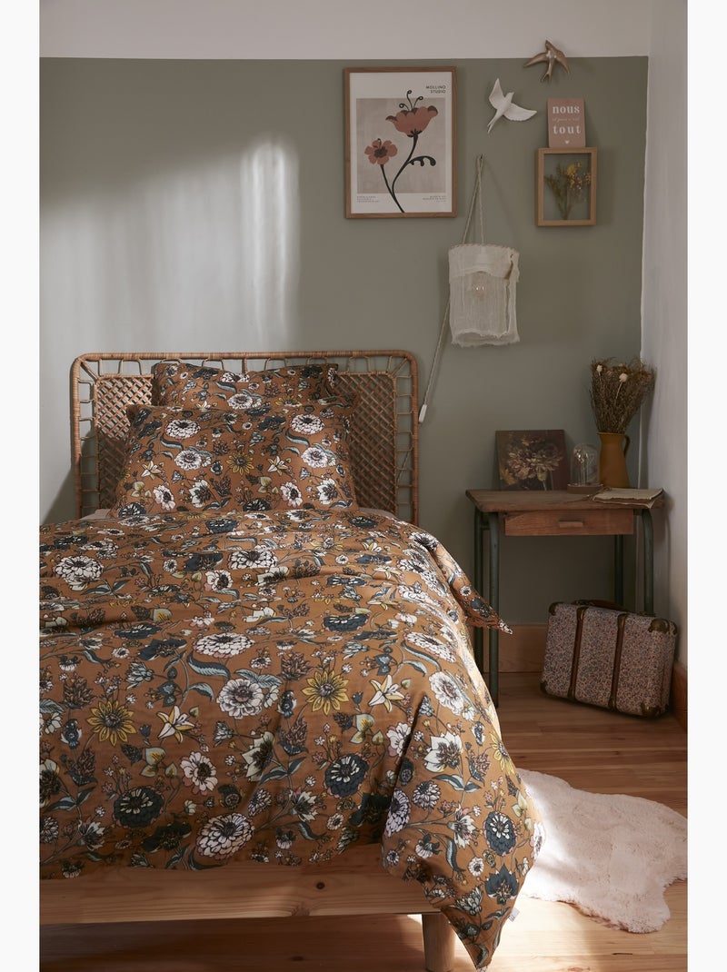 Housse de couette gaze de coton 140 x 200 Camelia Marron - Kiabi