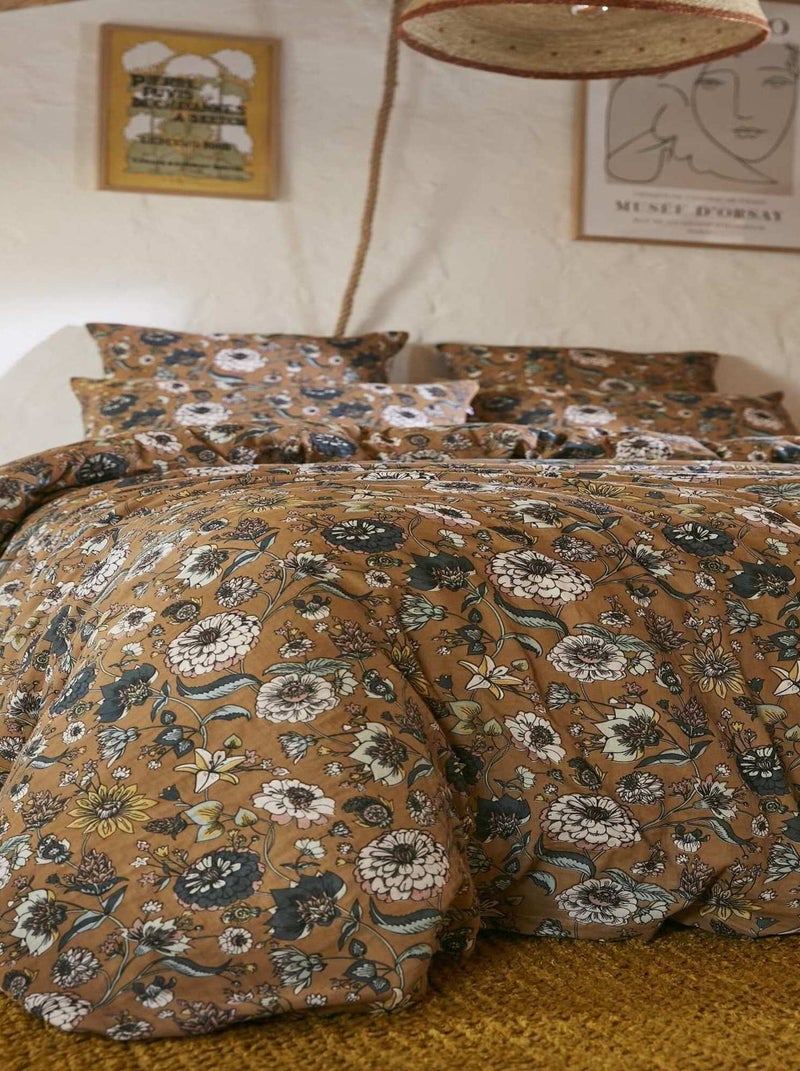 Housse de couette gaze de coton Camelia Marron - Kiabi