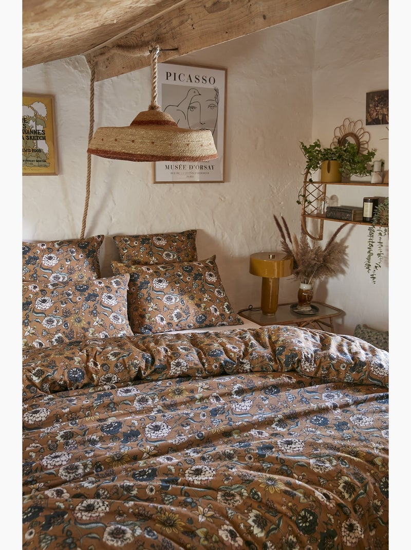 Housse de couette gaze de coton Camelia Marron - Kiabi