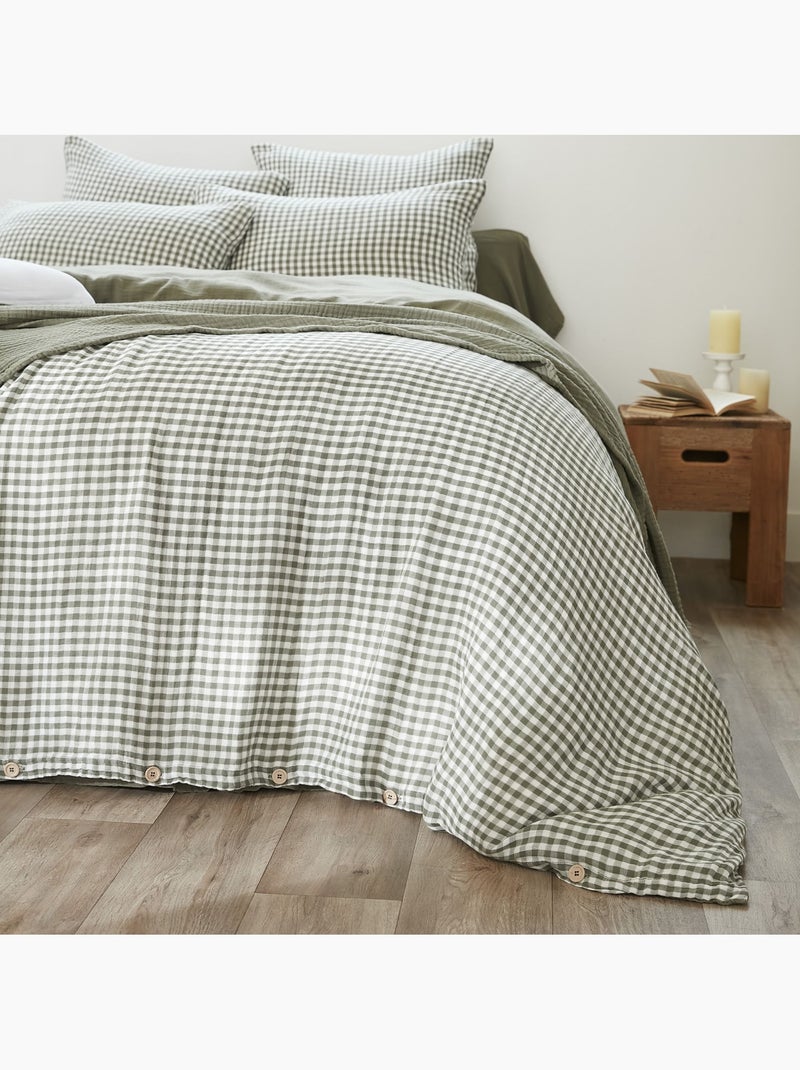 Housse de couette gaze de coton carreaux Vichy Kaki - Kiabi