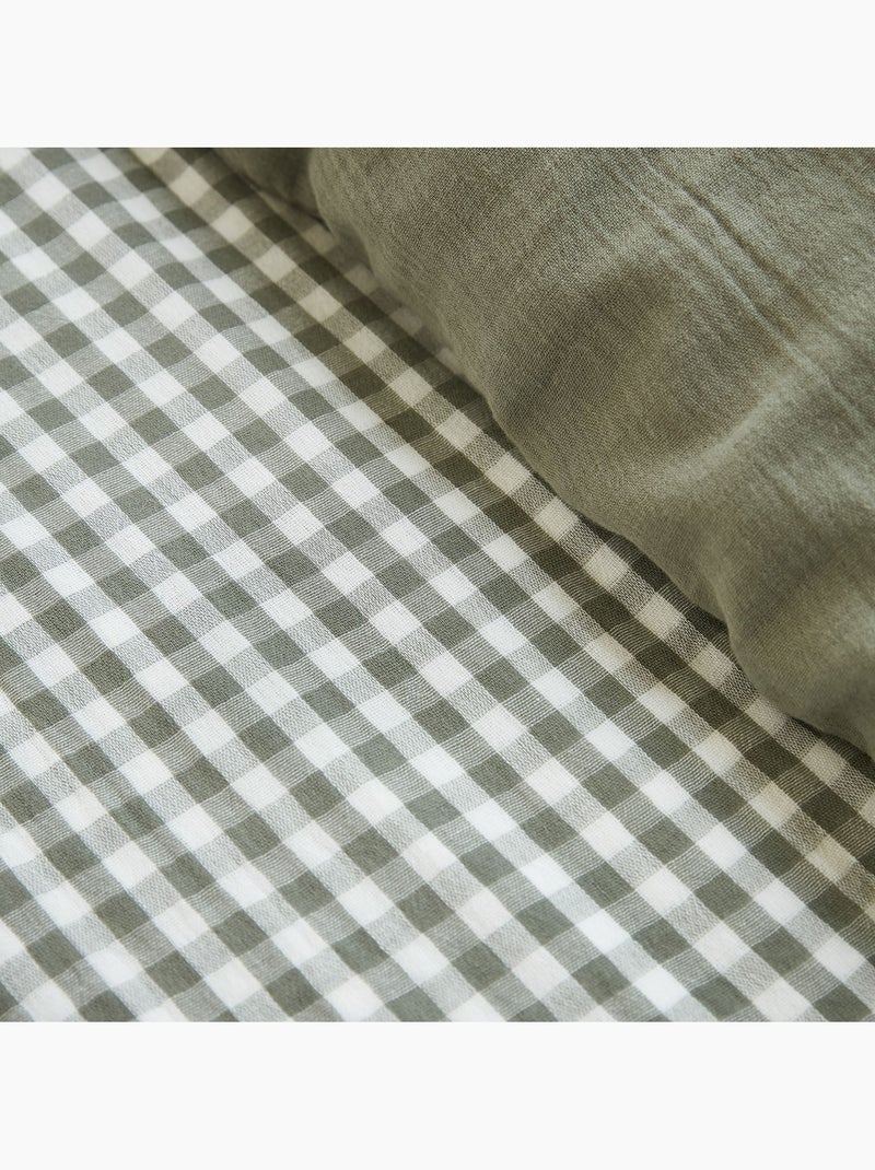 Housse de couette gaze de coton carreaux Vichy Kaki - Kiabi