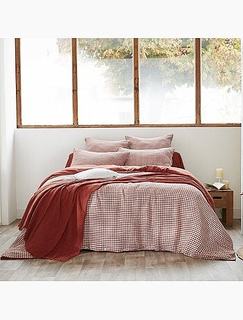 Housse de couette gaze de coton carreaux Vichy