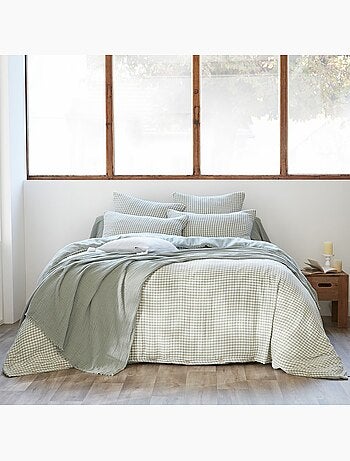 Housse de couette gaze de coton carreaux Vichy