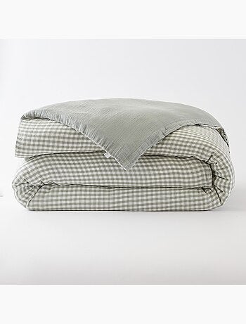 Housse de couette gaze de coton carreaux Vichy