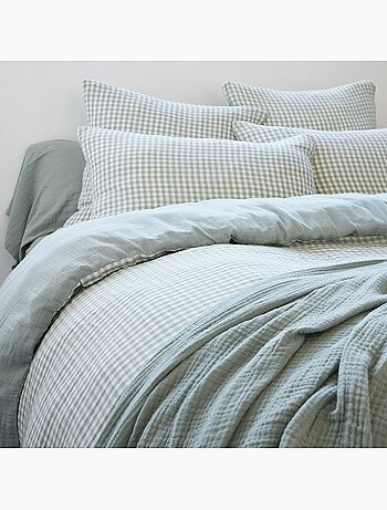 Housse de couette gaze de coton carreaux Vichy