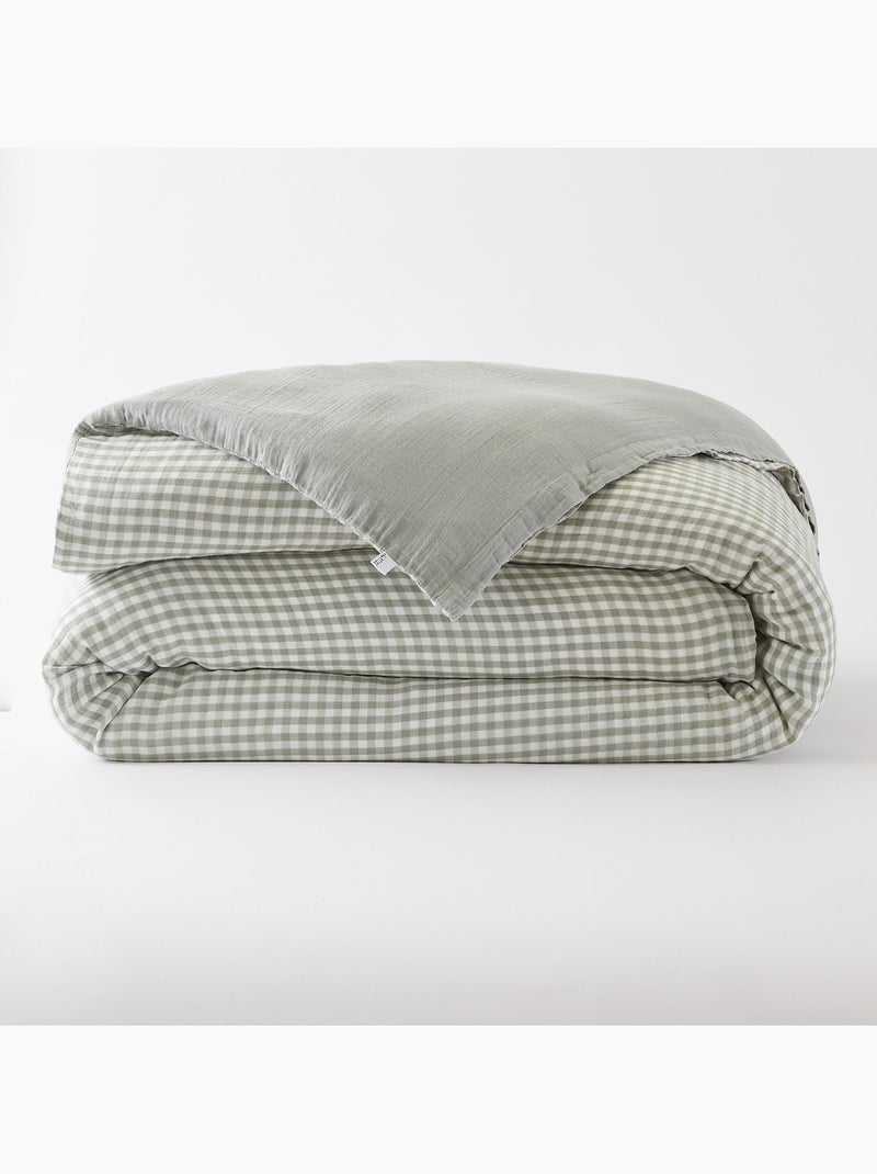 Housse de couette gaze de coton carreaux Vichy Vert d'eau - Kiabi