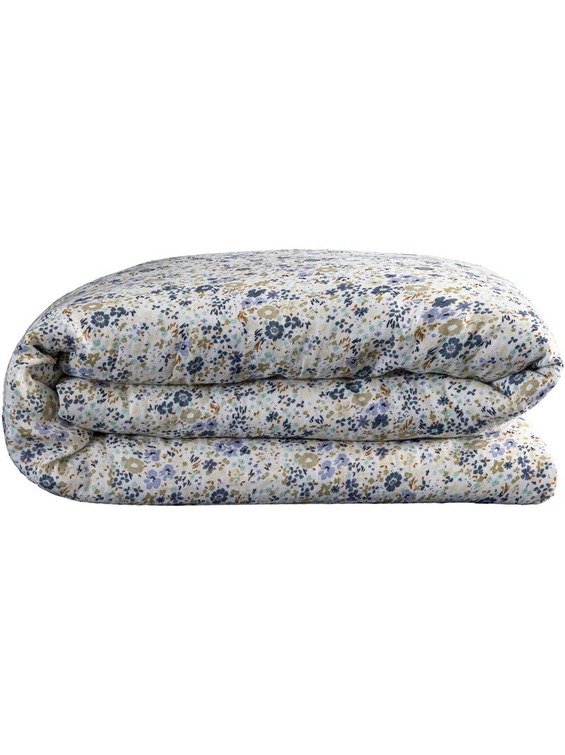 Housse de couette gaze de coton floral Bleu - Kiabi