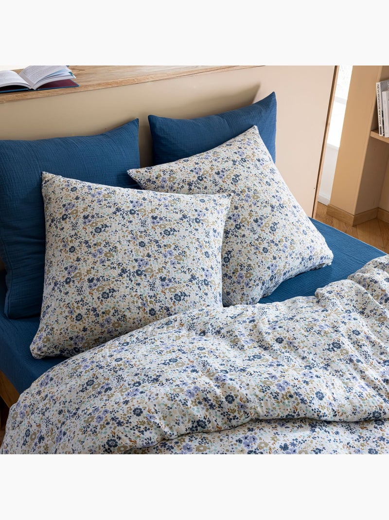 Housse de couette gaze de coton floral Bleu - Kiabi