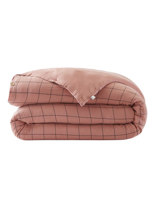 Housse de couette gaze de coton Gaia Match à carreaux 240 x 260 cm rose - Kiabi