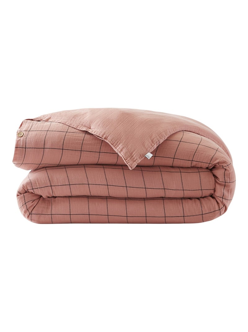 Housse de couette gaze de coton Gaia Match à carreaux 240 x 260 cm rose Rose - Kiabi