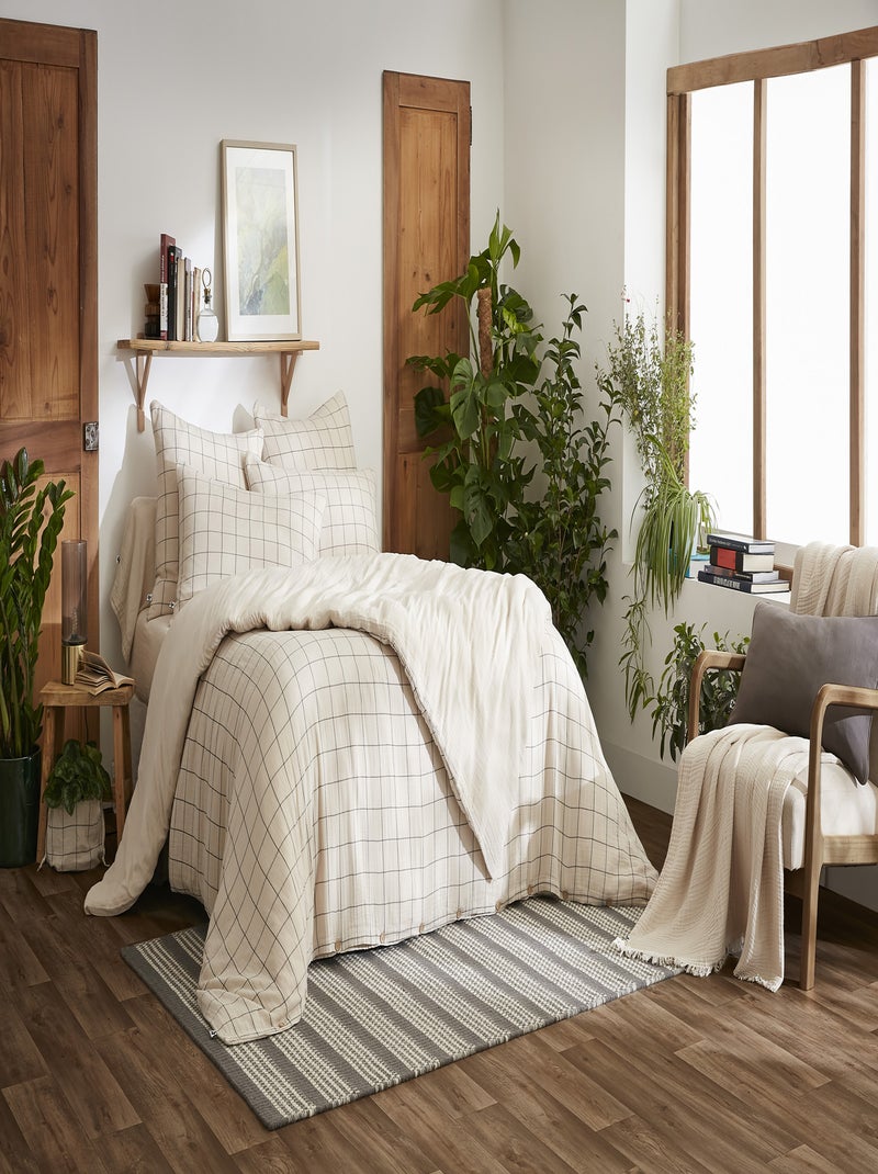 Housse de couette gaze de coton Gaia Match à carreaux Beige - Kiabi