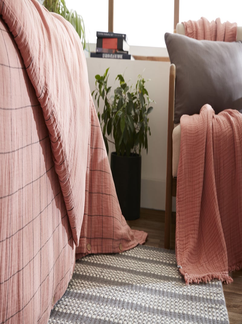 Housse de couette gaze de coton Gaia Match à carreaux Rose - Kiabi