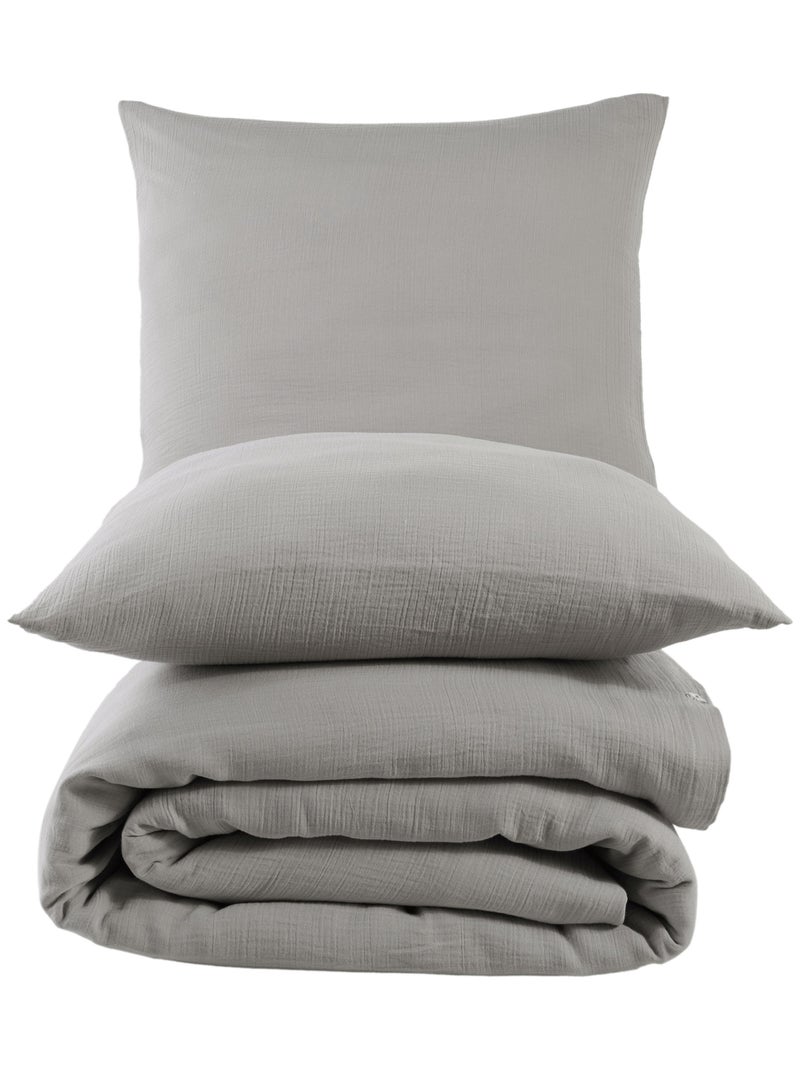 Housse de couette gaze de coton Gris - Kiabi