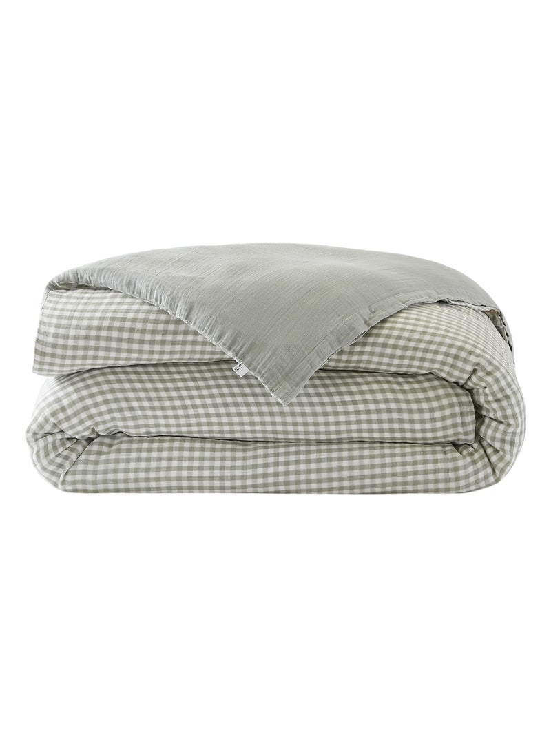 Housse de couette gaze de coton reversible Vickie Bleu clair - Kiabi
