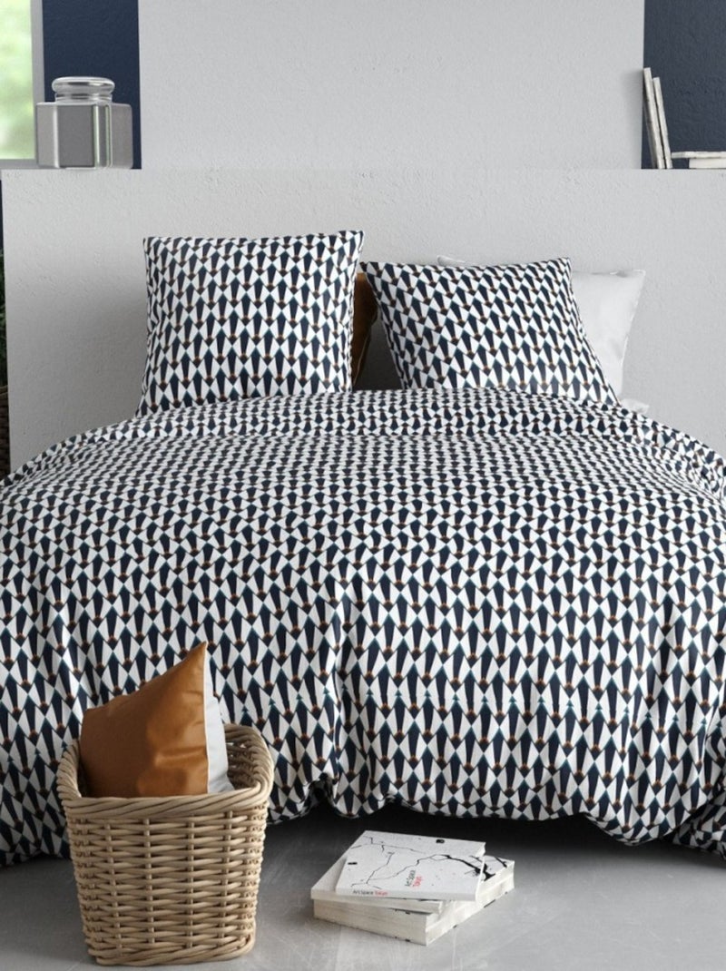 Housse de couette GEO + 2 taies coton 57 fils Noir - Kiabi