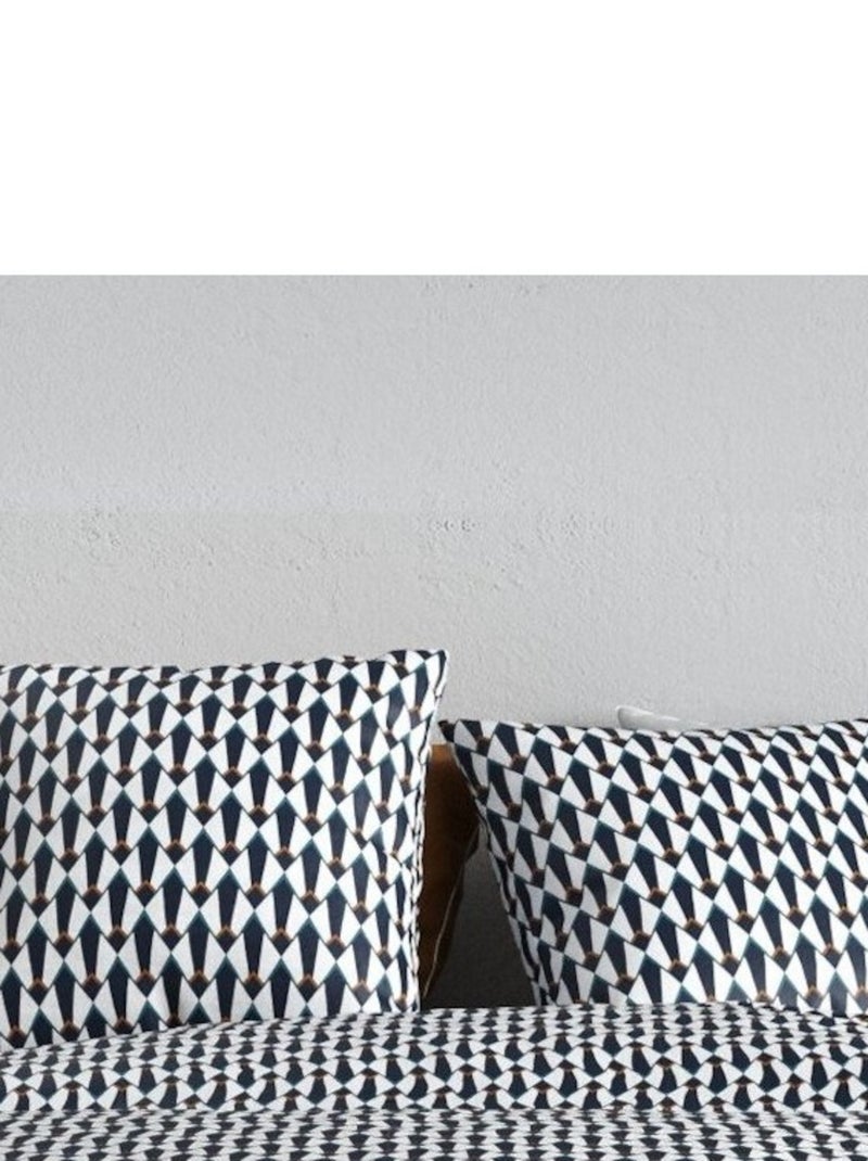 Housse de couette GEO + 2 taies coton 57 fils Noir - Kiabi