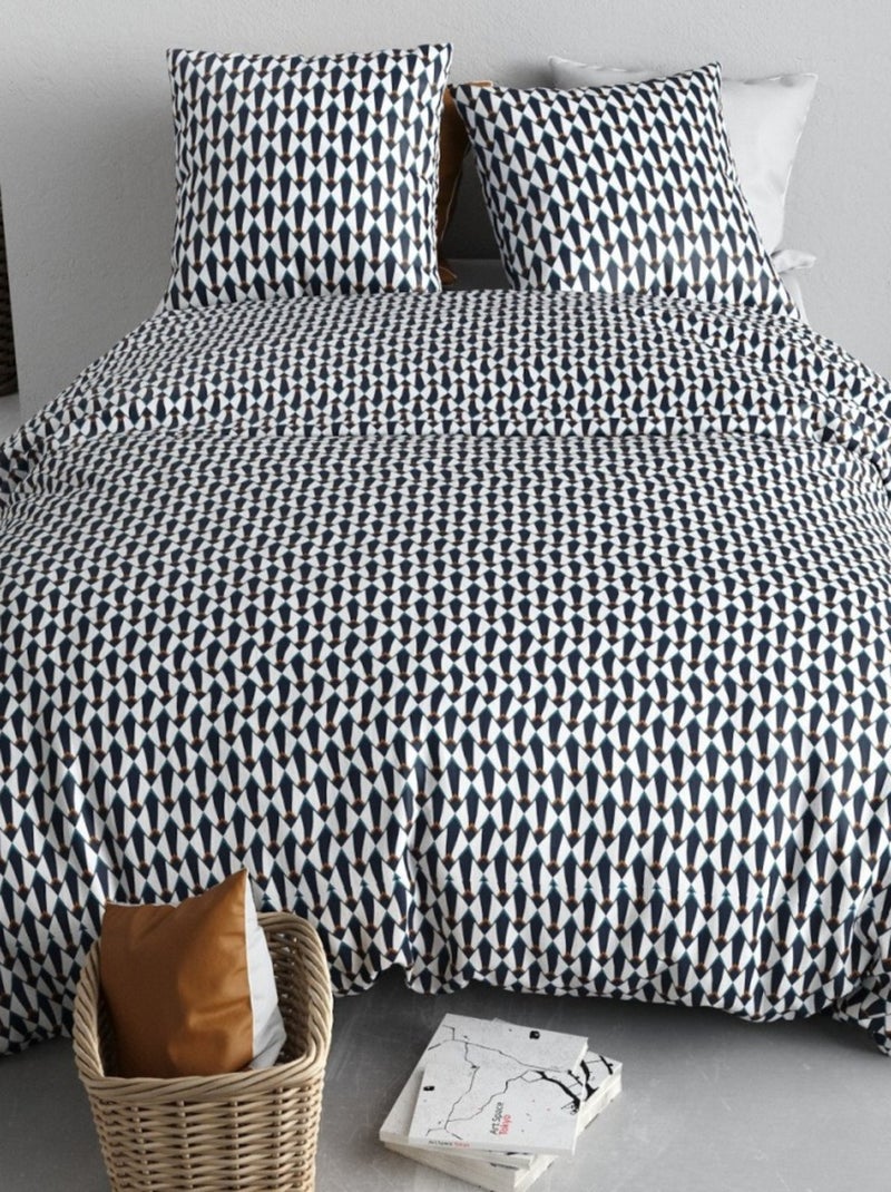 Housse de couette GEO + 2 taies coton 57 fils Noir - Kiabi