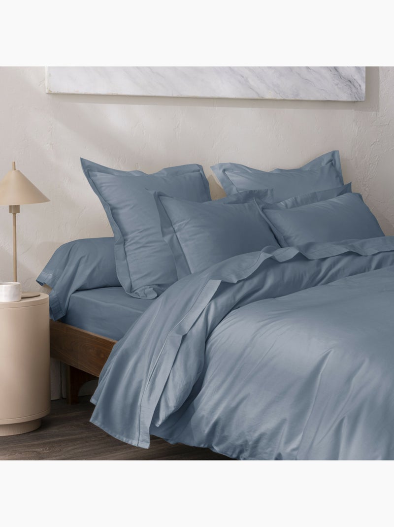 Housse de couette Grand Hôtel Signature — Percale de coton peigné 80 fils/cm² Bleu jean - Kiabi
