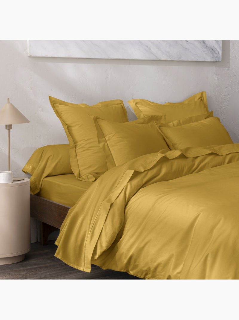 Housse de couette Grand Hôtel Signature — Percale de coton peigné 80 fils/cm² Jaune mangue - Kiabi